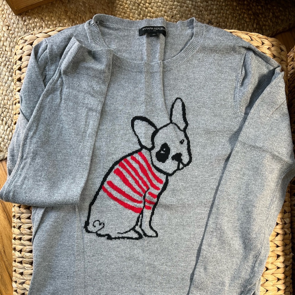 Banana Republic Sweater French Bulldog Dog Crew Neck Pullover Women's